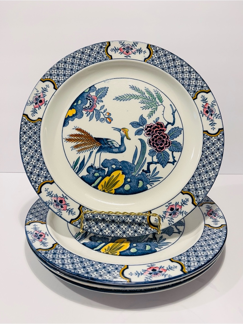 Antique Wood & Sons “Yuan” Pattern Dinner Plates Sat of 4 Made in England 1910’s